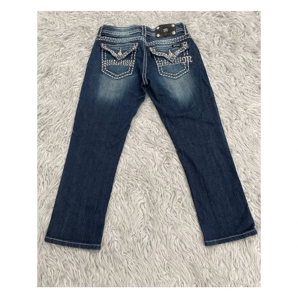 Miss Me Easy Capri Crop Jeans Sz 26 Bling Flap Pocket Crystal Embellished
